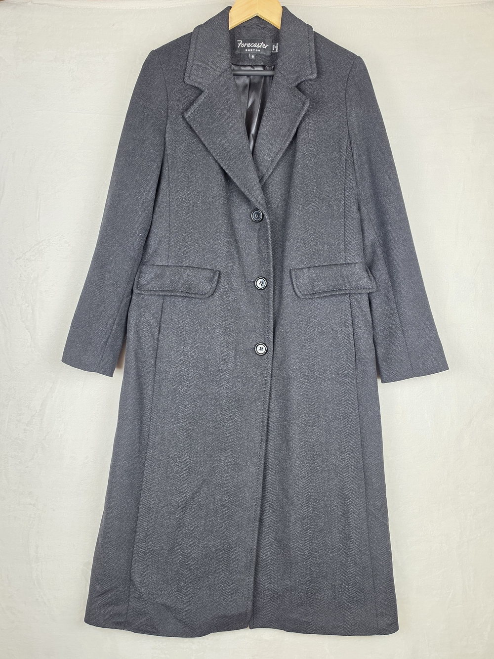Forecaster of Boston Herringbone Wool Long Coat Womens 8 Gray